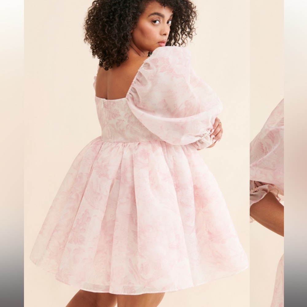 Selkie puff organza dress pink white mini XXL - Picture 3 of 9